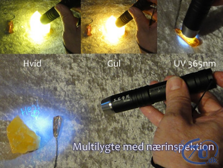 Multilygte med nærinspektion af rav og ædelsten - Hvidt / gult / UV sortlys - Klar til brug Multilygte med nærinspektion af rav og ædelsten - Hvidt / gult / UV sortlys - Klar til brug